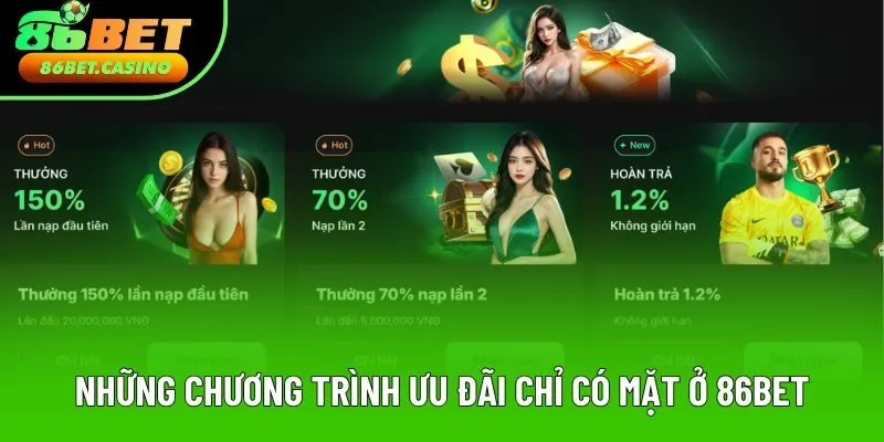 Những chương trình ưu đãi chỉ có mặt ở 86bet